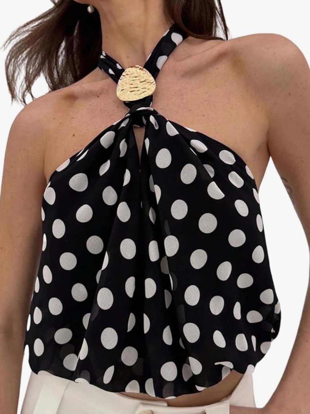 Black & White Polka Dot Halter Crop Top